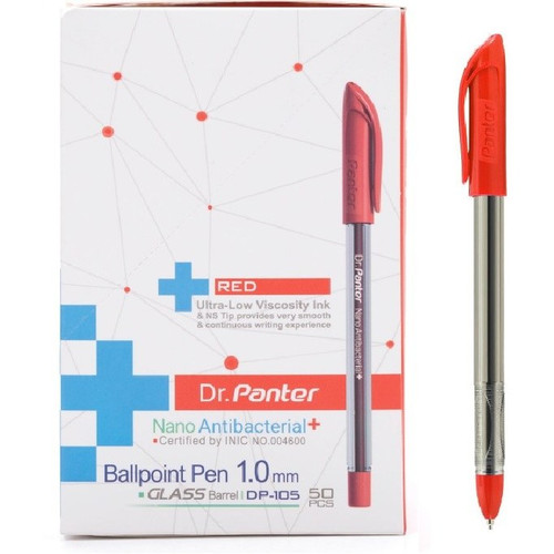 خودکار قرمز ۱ میلی متر آنتی باکتریال دکتر پنتر کد DP-105 بسته 50 عددی