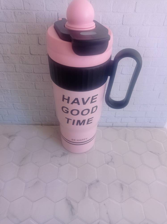 تراول ماگ دسته دار و نی دار Have Good Time مخصوص ماشین و مسافرت داخل استیل با کیفیت با ارسال رایگان