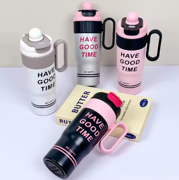 تراول ماگ دسته دار و نی دار Have Good Time مخصوص ماشین و مسافرت داخل استیل با کیفیت با ارسال رایگان