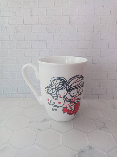 ماگ لبه دار سرامیکی مدل گربه طرح I love you دختر و پسر
