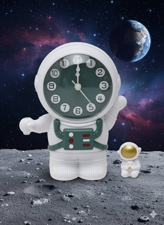 ساعت رومیزی فانتزی زنگ دار تراش دار طرح فضانورد سبز