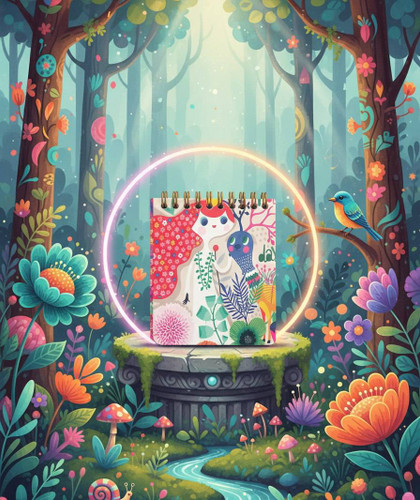 دفترچه 10×10 طرح دار فانتزی طرح دختر و طاووس