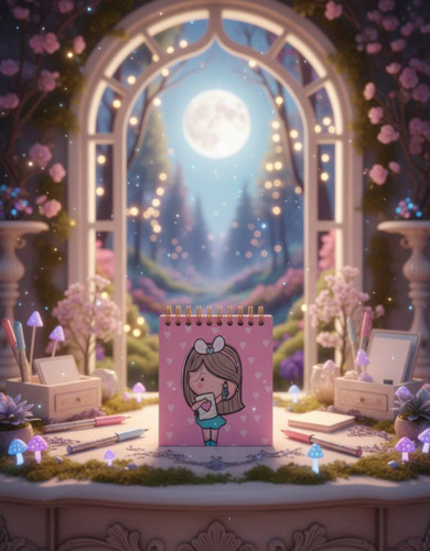 دفترچه 10×10 طرح دار فانتزی طرح دخترک صورتی