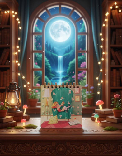 دفترچه 10×10 طرح دار فانتزی طرح دخترک روی مبل