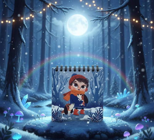 دفترچه 10×10 طرح دار فانتزی طرح پسرک در برف