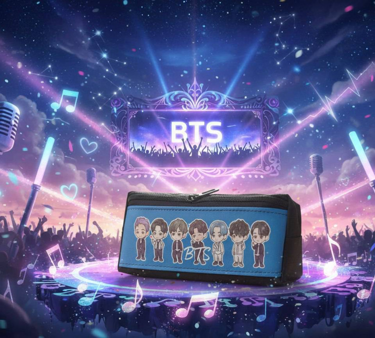 جامدادی دو زیپ فانتزی بی تی اس BTS آبی